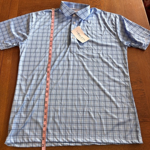 Collars And Co Polo Shirt Mens Large Blue White Plaid Stretch Office Casual - Picture 5 of 7